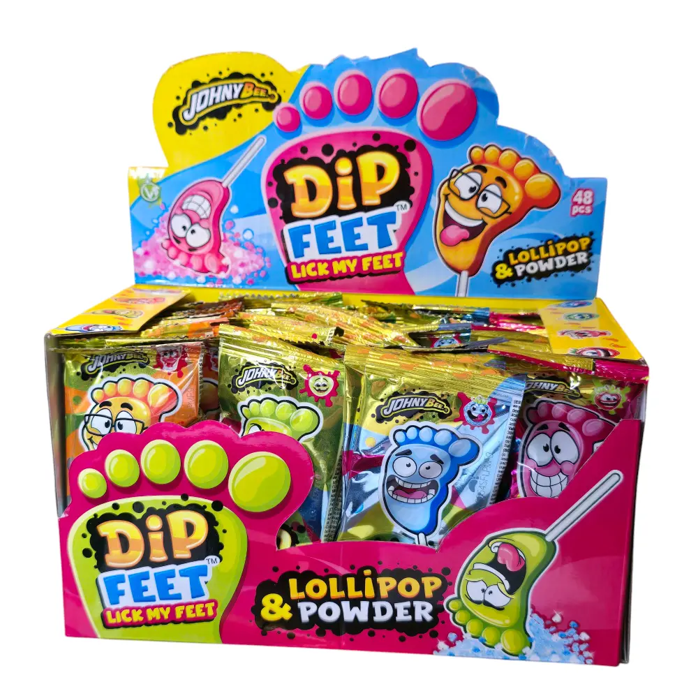 Voetjes Lolly met Snoeppoeder – Gelatinevrij snoep met zoet en zuur dippoeder – Dip & Smul! per stuk