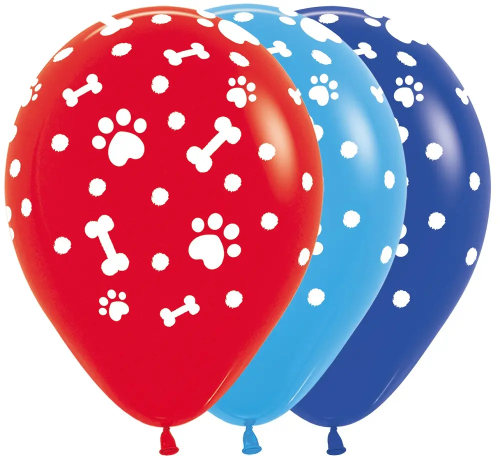 Paw Prints Ballonnen 12 inch (30 cm) – Rood, Lichtblauw & Donkerblauw – 10 stuks