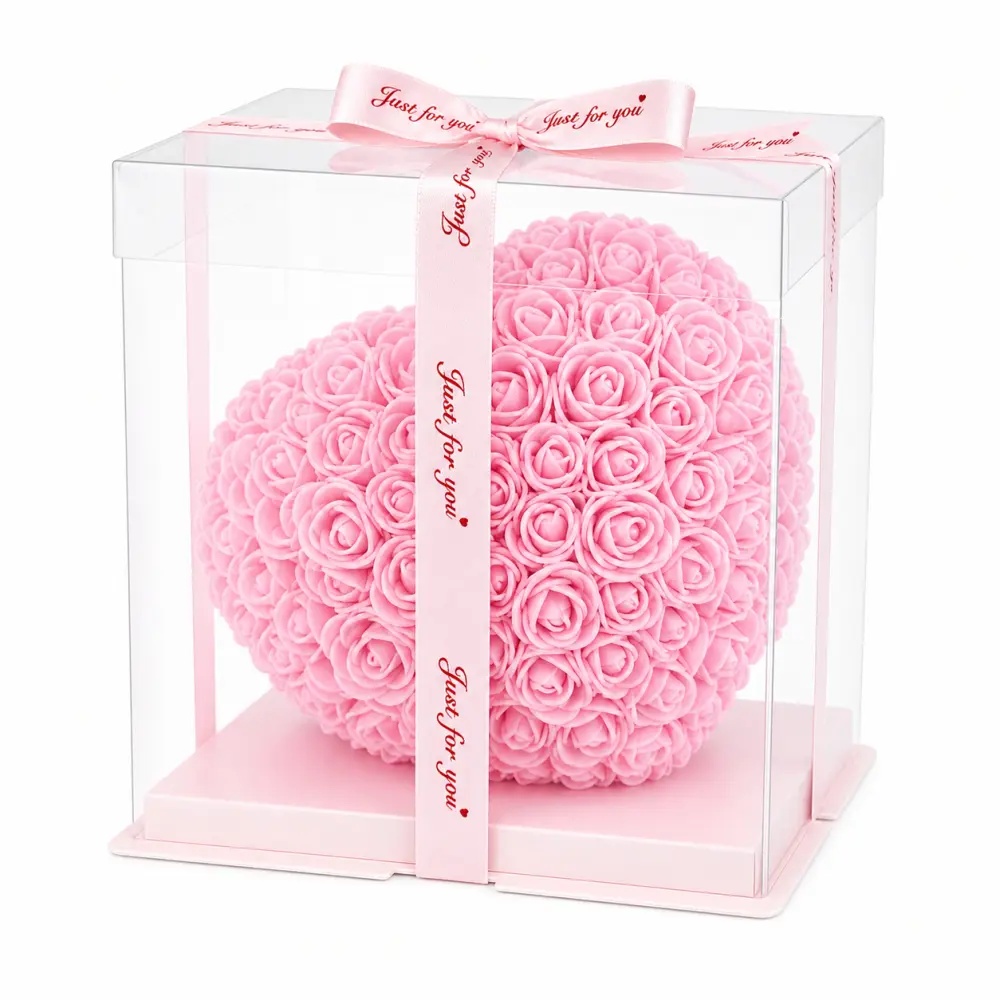 💗 Lichtroze hart van kunststof rozen in luxe giftbox – zacht, liefdevol en blijvend mooi