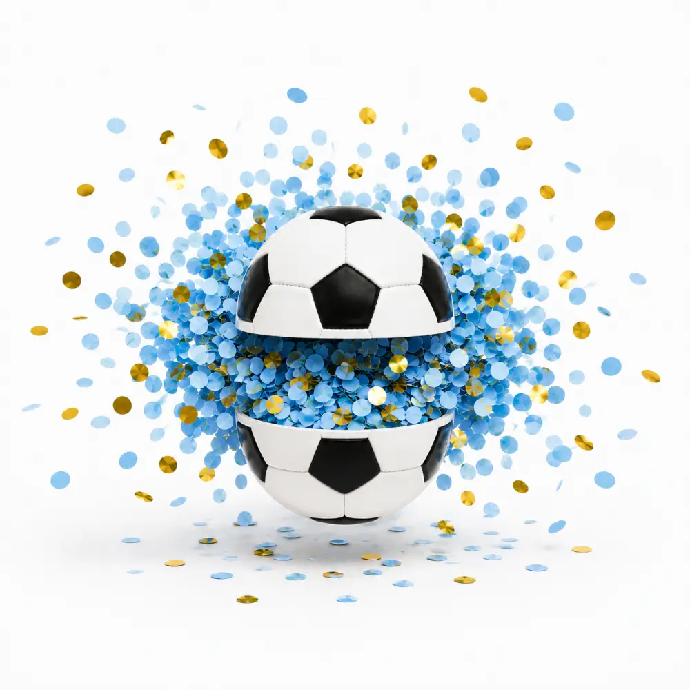 Gender Reveal Bal Jongen – Voetbal met Blauwe & Gouden Confetti