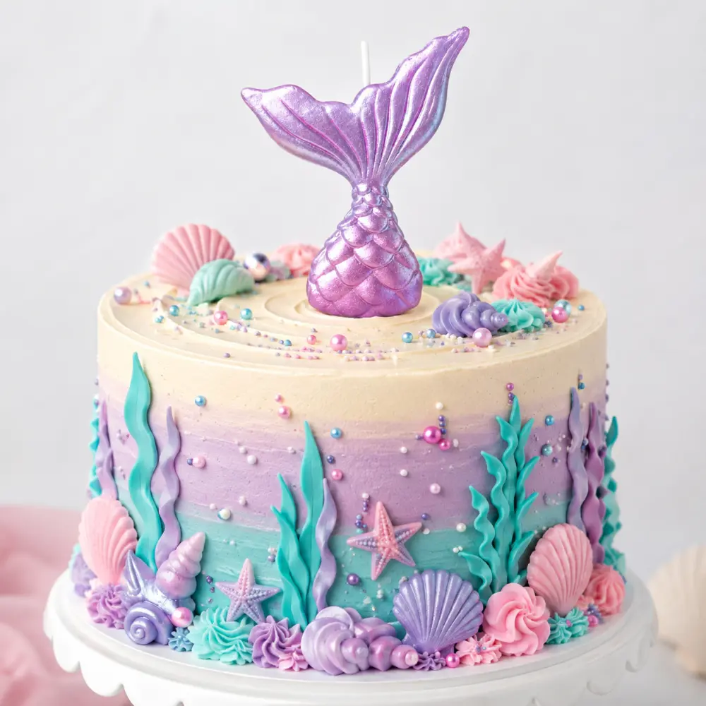 Zeemeermin Kaars Roze Zilver – Mermaid Taartdecoratie