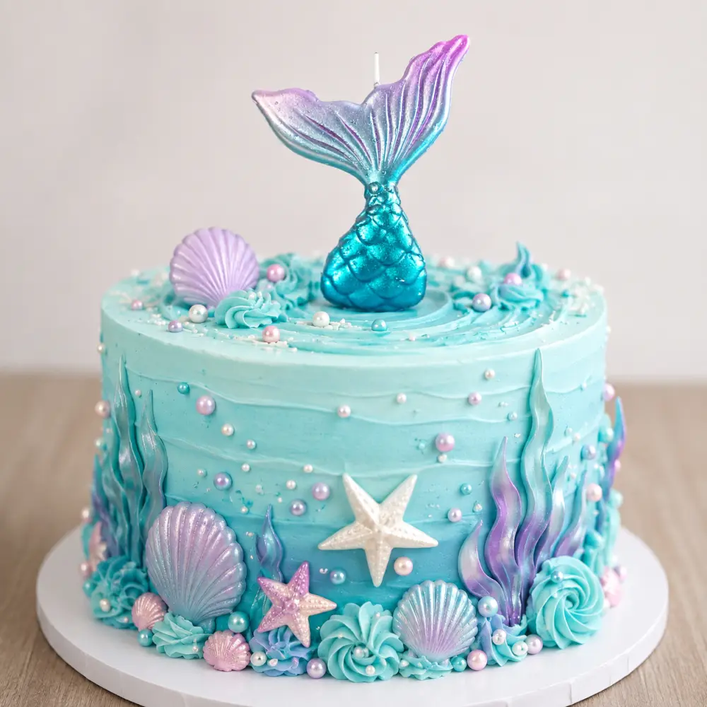 Zeemeermin Kaars Aquablauw Roze – Mermaid Taartdecoratie