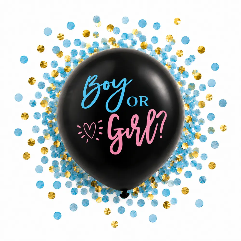 Gender Reveal Ballon Jongen – 91 cm met Blauw Gouden Confetti