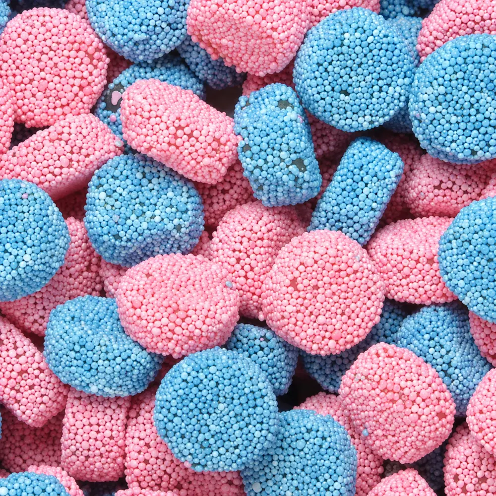 Jelly Buttons Roze en Blauw – Anijssnoepjes 100 gram 