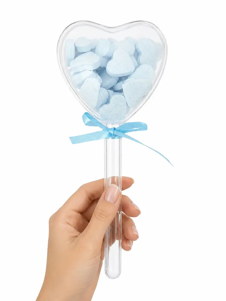 Geboortetraktatie Jongen – Toverstaf Hart met Lichtblauwe Dextrose Hartjes
