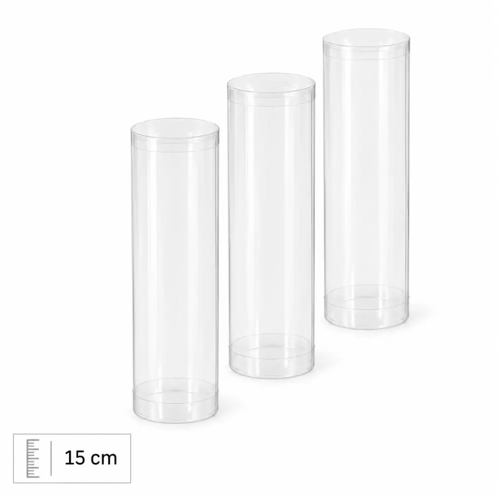 Transparante PVC Koker met Deksels – 15 cm (Let op artikel is donderdag 10-09 weer op voorraad)