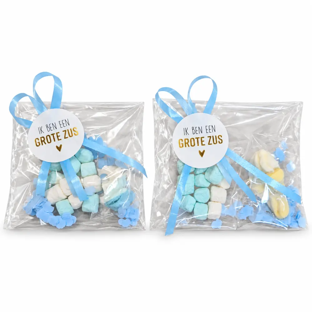 Geboortetraktatie BLAUW met tekst ik ben een grote ZUS