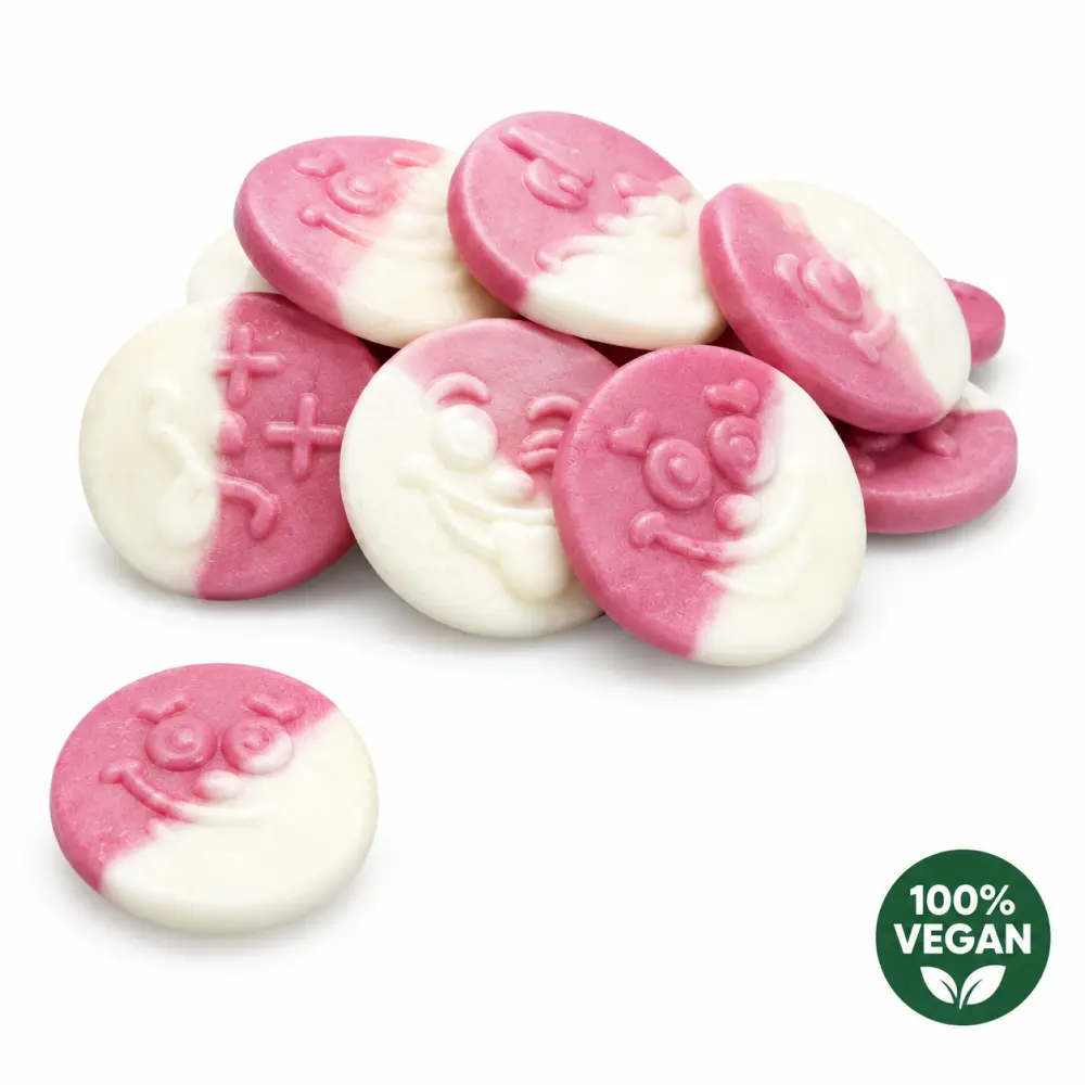 Zoete Emoji Smile Snoepjes Roze-Wit – 5 Stuks – Vegan