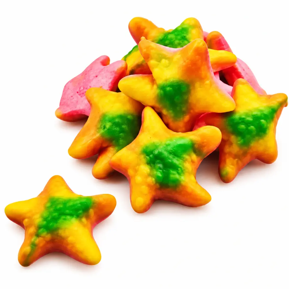 Jelly Zeesterren voor Onderwaterpret - Geel, Groen en Roze 100 gram HALAL