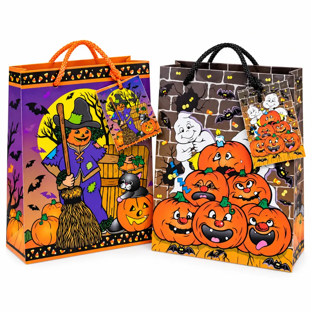 Halloween traktatietasjes met kaartje – Heksen & Pompoenen – Assorti