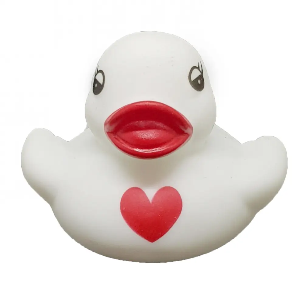 Witte Badeend met Rood Hart – 5 cm