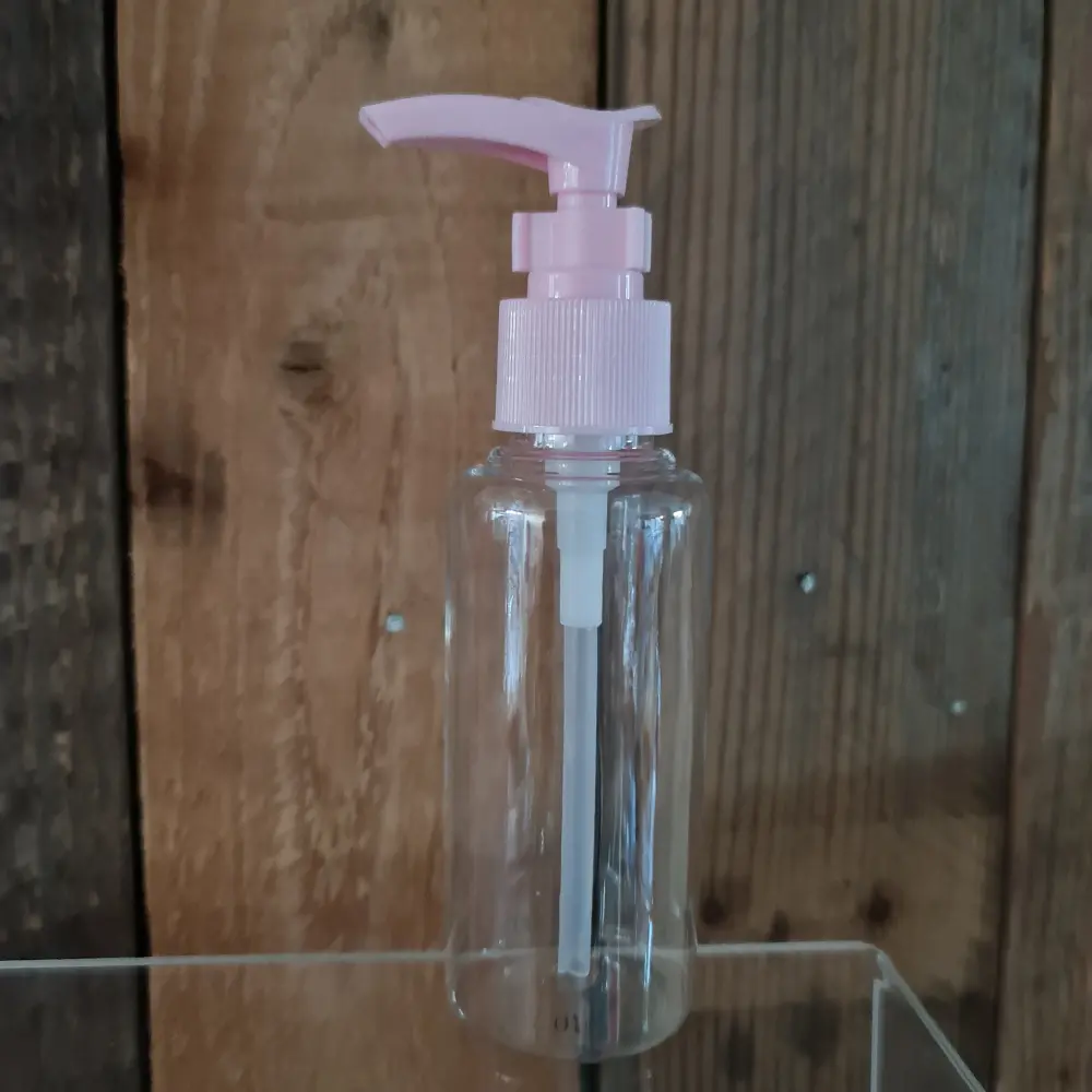 Flesje plastic met drukpompje (roze) 100ml