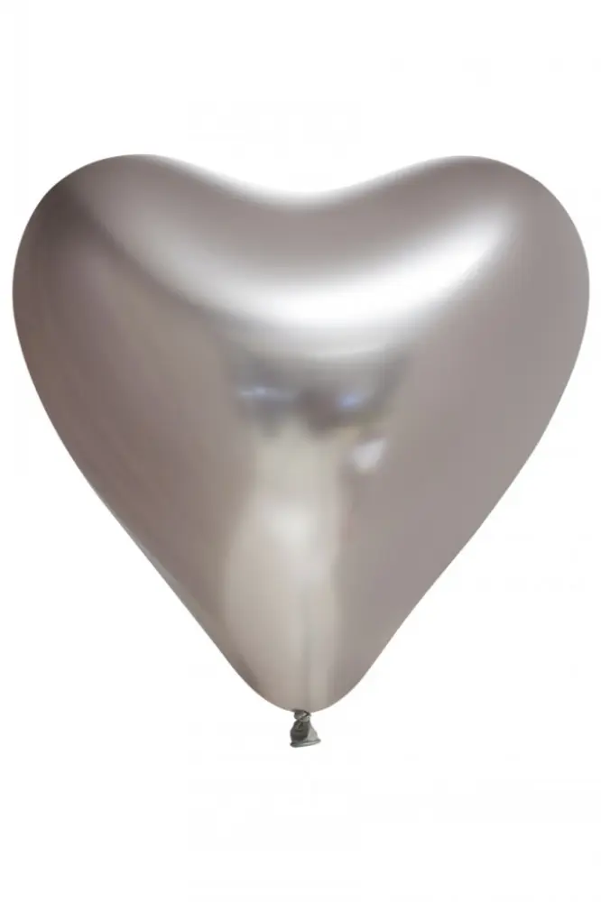 Hart ballon Chrome ZILVER 6-stuks