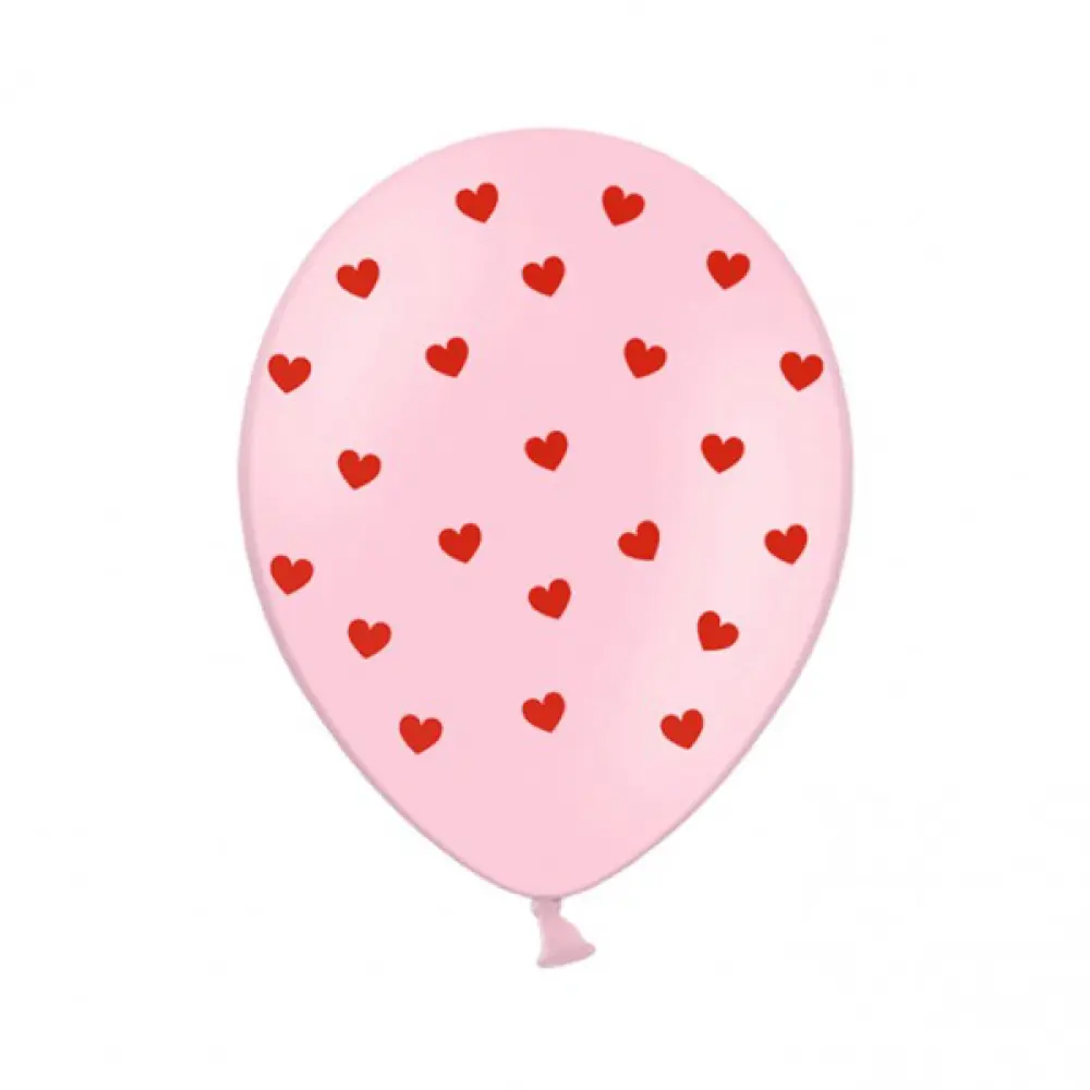 Ballon - Roze ballon met rode hartjes - 30 cm