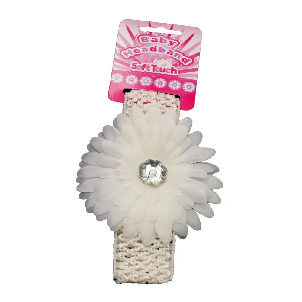 Soft Touch baby haarbandje met  roomkleur bloem en plastic diamant 