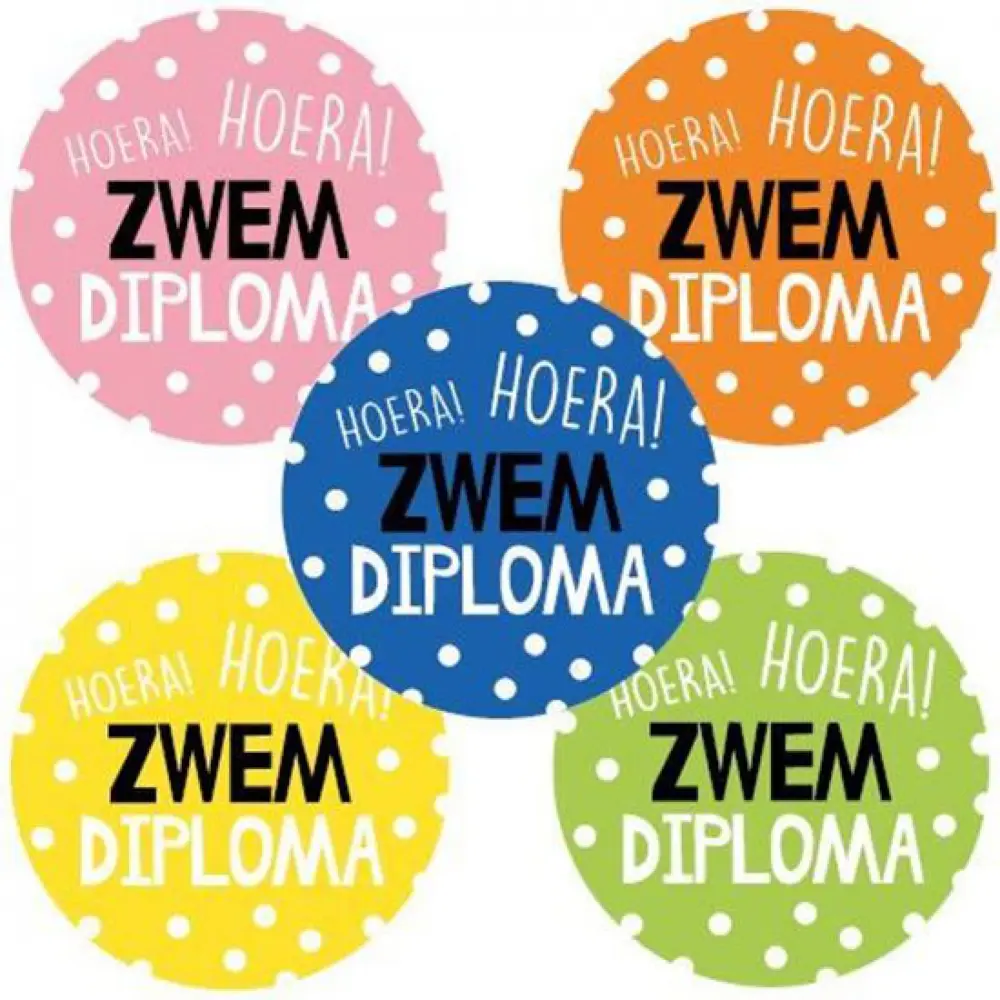 Zwemdiploma Felicitatiestickers - 'Van Harte Gefeliciteerd', Ø 40mm, Set van 5-stuks
