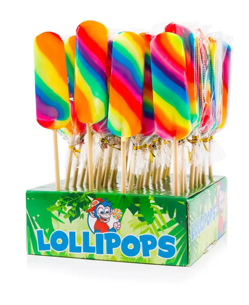 Regenboog lolly 40gr 11cm lang met houten stokje