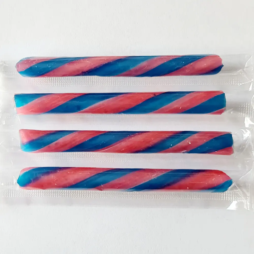 Zuurstok  Bubblegum prijs per stuk apart verpakt. 10gram Roze - Blauw