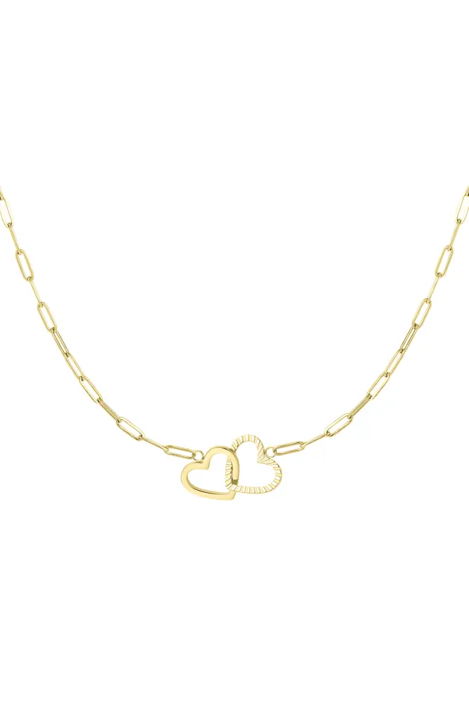 Goudkleurig Ketting met Twee Verstrengelde Harten - Een Elegante Samensmelting van Liefde en Stijl