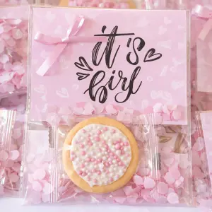 Geboortetraktatie: geboortekoekjes met roze muisjes – per stuk verpakt