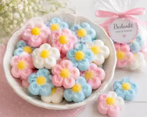 Marshmallow Bloemen Roze Blauw Wit – Spekken Bloemen 4,5 cm – 5 Stuks