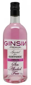 GinSin STRAWBERRY Alcoholvrije drank kleur ROZE 70cl