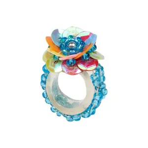 Ring elastisch met kraaltjes regenboog kleuren merk Souza