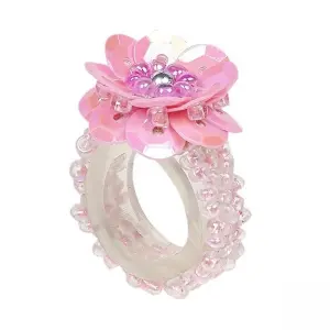 Ring elastisch met kraaltjes kleur roze merk Souza
