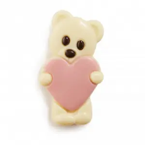Chocolade teddybeer roze hart (wit chocolade)