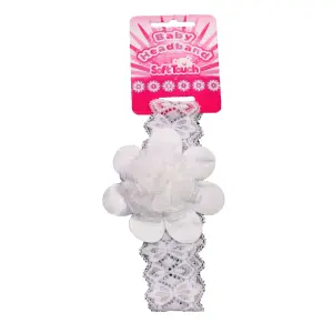 Soft Touch baby haarbandje wit met bloem