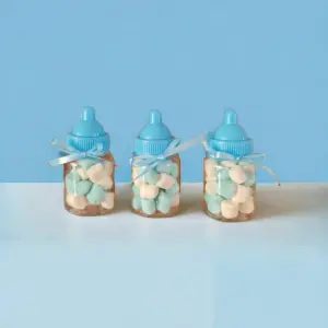 Geboorte traktatie flesje met mini marshmallows kleur BLAUW