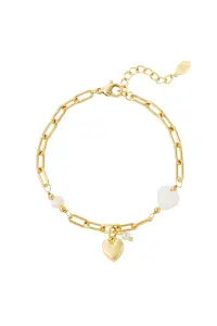  Goudkleurige Schakelarmband met Hartjes en Parel - Een Weerspiegeling van Luxe en Elegante Liefde