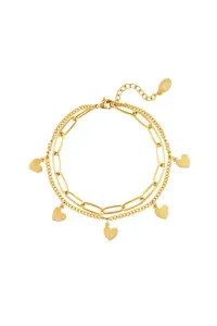 Dubbele Goudkleurig Stainless steel Armband met Schakel en Bedelhartjes - Een Veelzijdige Combinatie van Stijl en Charme