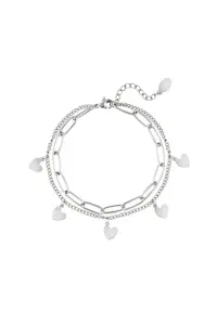Dubbele Zilverkleurige stainless steel Armband met Schakel en Bedelhartjes - Een Veelzijdige Combinatie van Stijl en Charme