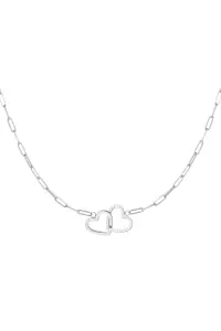 Zilverkleurige Ketting met Twee Verstrengelde Harten - Een Elegante Samensmelting van Liefde en Stijl