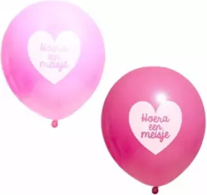 Ballon roze met tekst Hoera een meisje 10 stuks