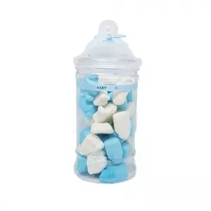 Snoeppot - blauw-wit schuim babyshower