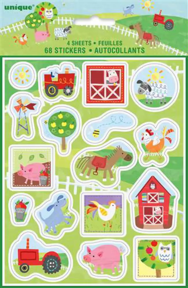 Feestartikelen - thema boerderij: stickers 4 vellen