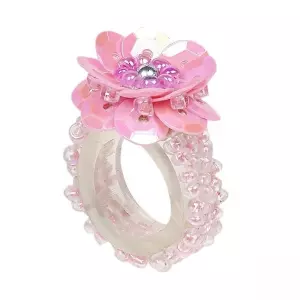 Ring elastisch met kraaltjes kleur roze merk Souza