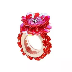 Ring elastisch met kraaltjes kleur rood merk Souza