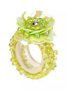 Ring elastisch met kraaltjes kleur groen merk Souza