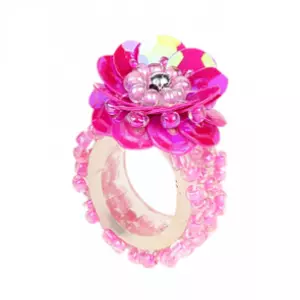 Ring elastisch met kraaltjes kleur donker roze merk Souza