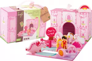 Jouéco speelkoffer prinsessenkasteel hout 13-delig meisjes roze