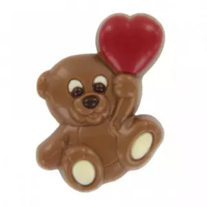 Chocolade teddybeer met rood ballonhart (melk) - 15gr prijs is per stuk
