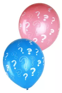 Ballon blauw en roze met vraagtekens 8-stuks