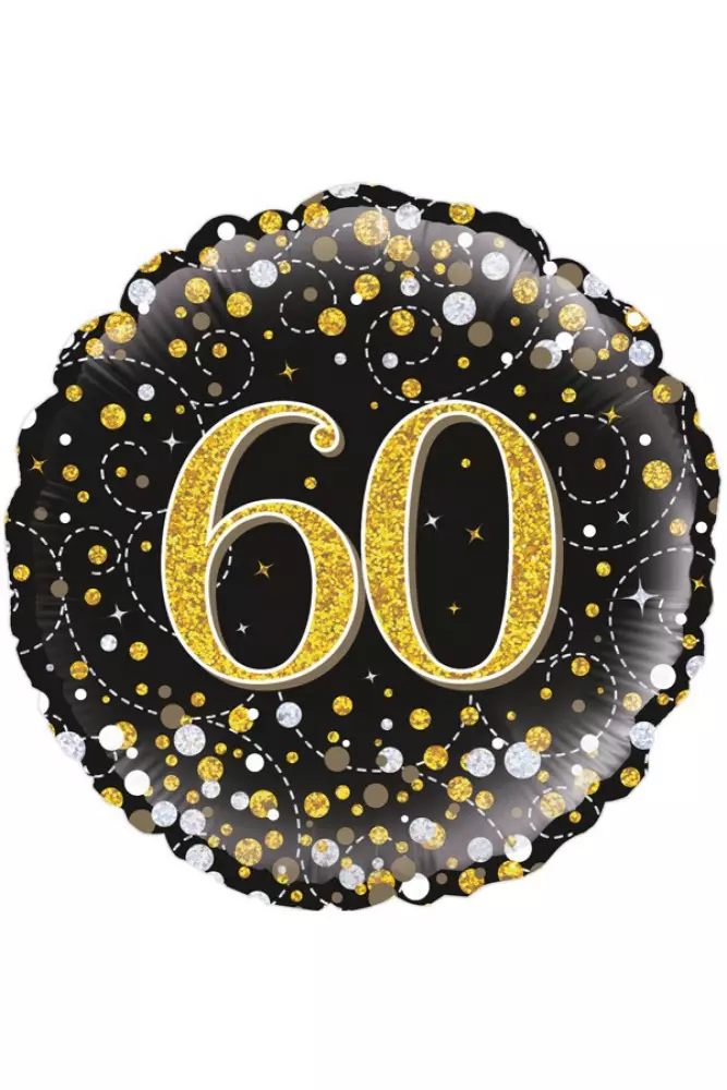 Folie ballon 60 jaar zwart/goud/zilver holografisch 18 inch per 1