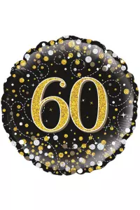 Folie ballon 60 jaar zwart/goud/zilver holografisch 18 inch per 1