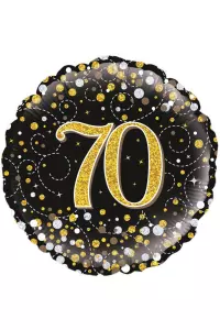 Folie ballon 70 jaar zwart/goud/zilver holografisch 45cm / 18 inch
