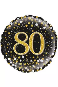 Folie ballon 80 jaar zwart/goud/zilver holografisch 18 inch per 1