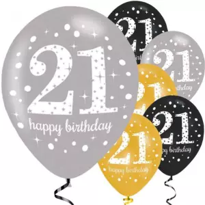 Verjaardag latex ballonnen 21 glitter goud-27cm-6 stuks